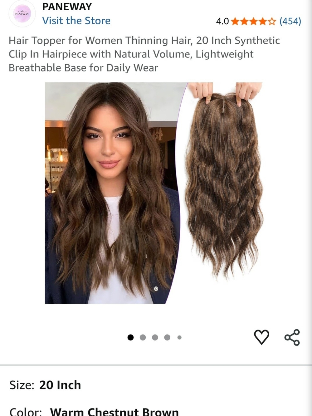 Warm Chestnut Brown 20" Clip-In Hair Topper for Women